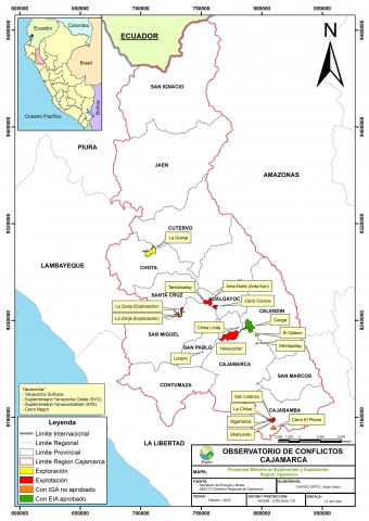 Mapa proyectos mineros Cajamarca